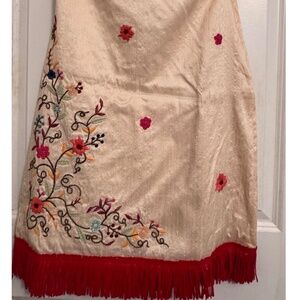 Silk, A-line skirt with gorgeous embroidery with beads and cool fringe details